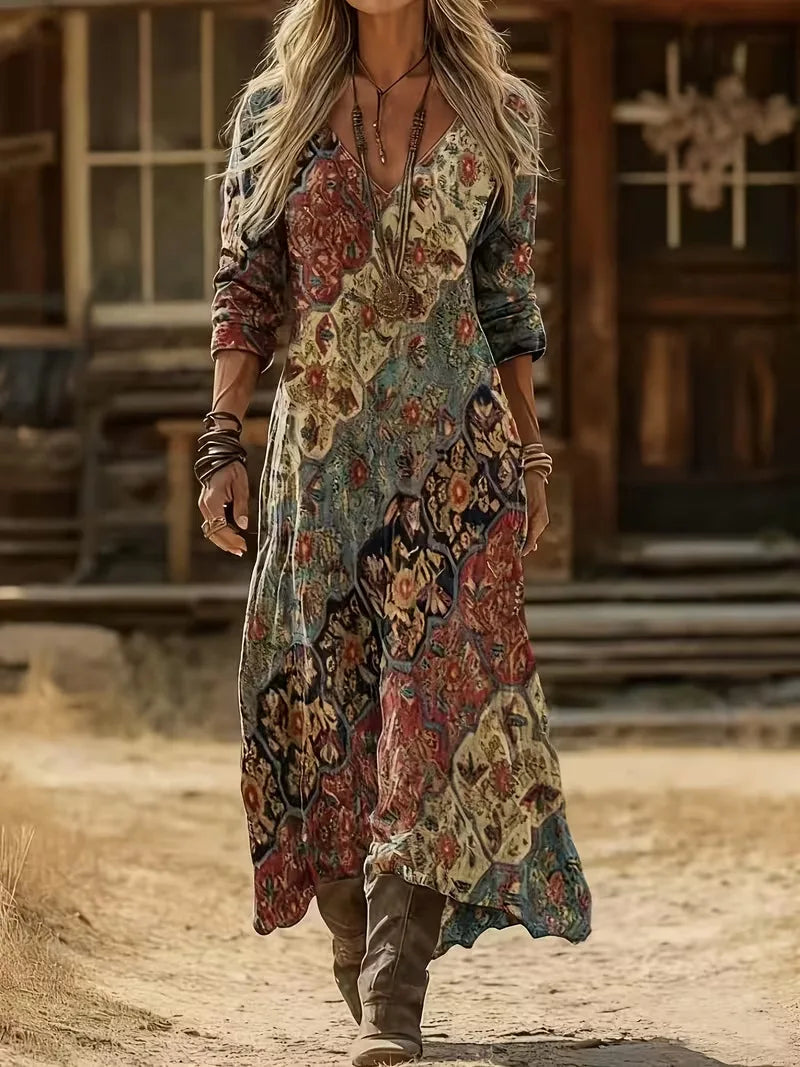 Lydia, vestido largo estampado de manga larga con botas