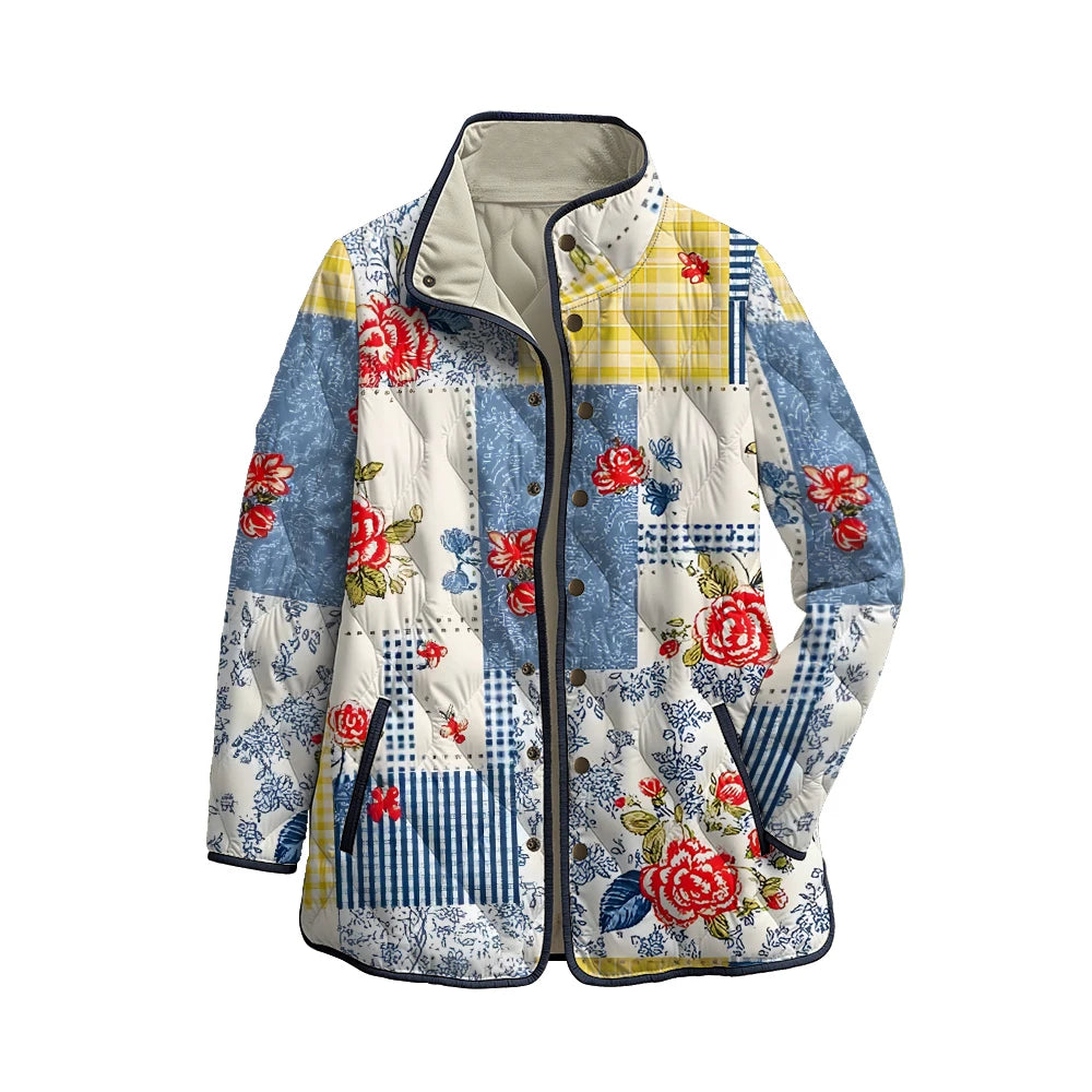Chaqueta acolchada con patchwork de rosas