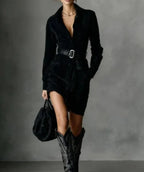 Adelina, vestido camisero efecto ante en negro