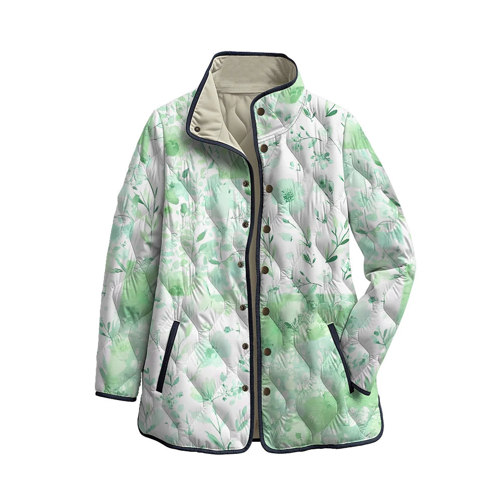 Chaqueta acolchada con flores en verde agua