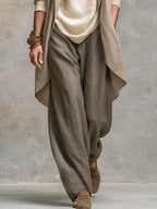Costanza | Conjunto de Tres Piezas Beige y Gris, Casual en Capas, con Pantalón Palazzo, Elegante