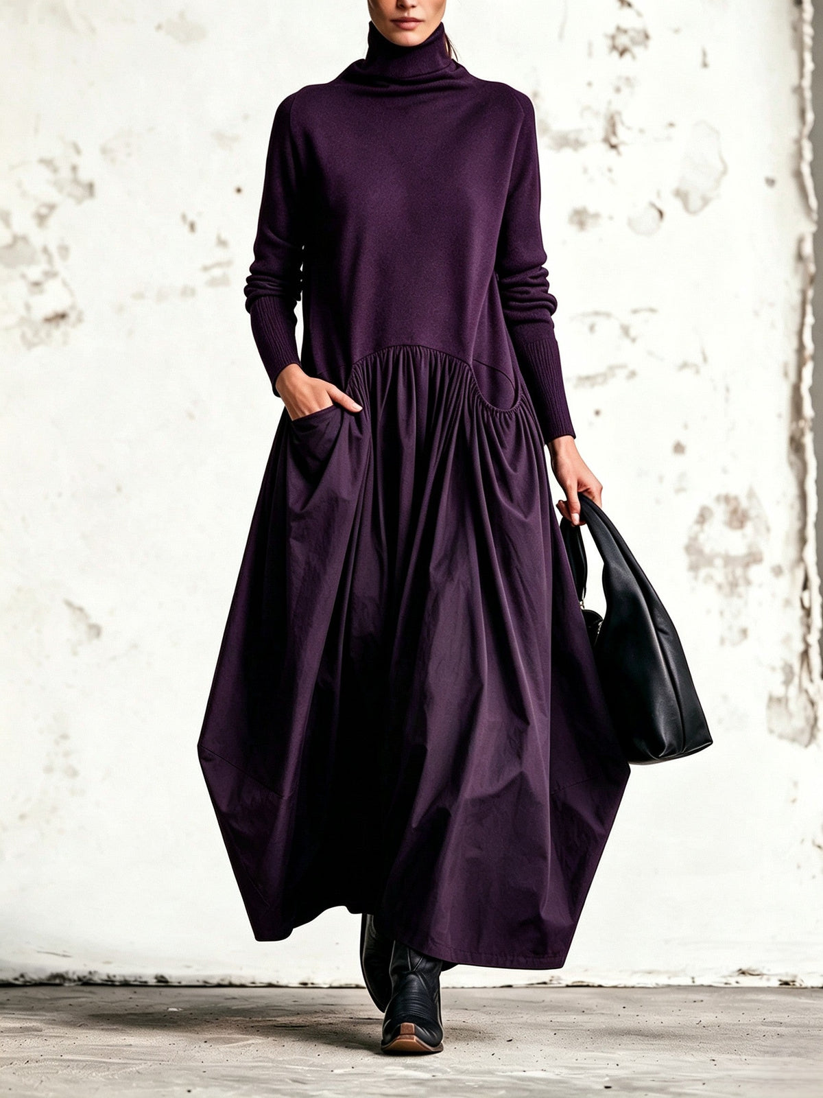 LORENZA abito lungo oversize viola scuro