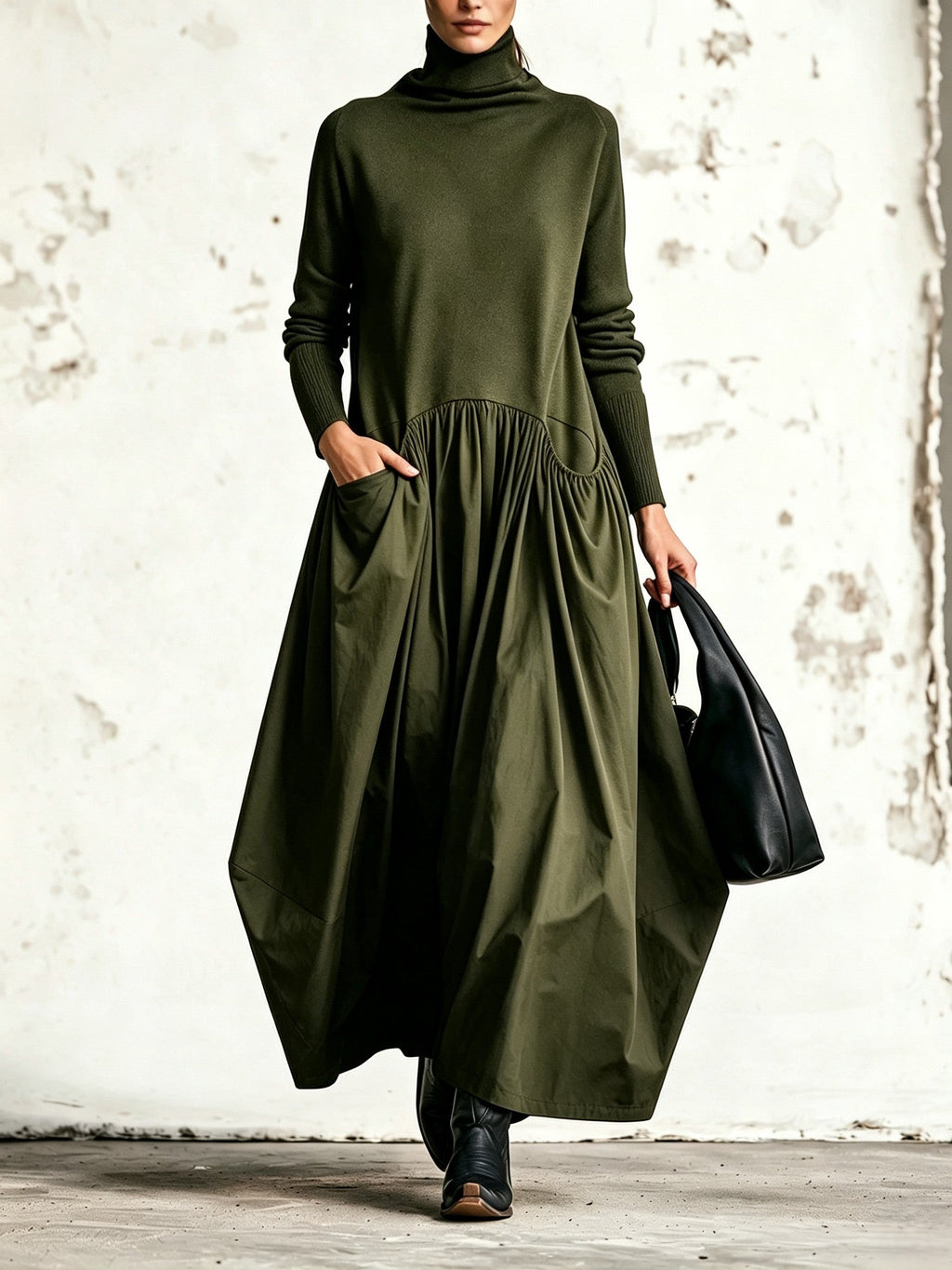 LORENZA abito lungo oversize verde