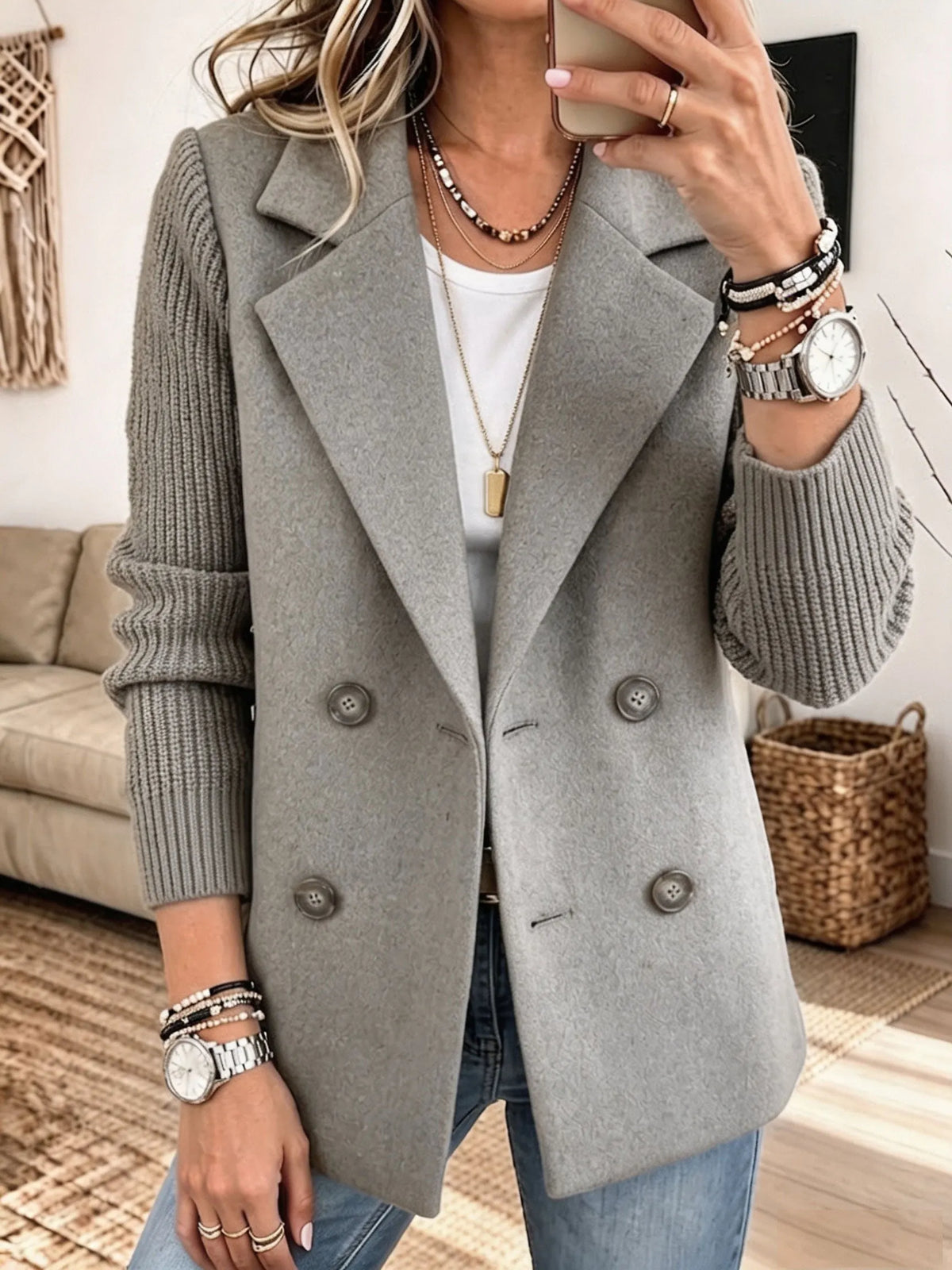 Adela, chaqueta americana con mangas de punto, color gris