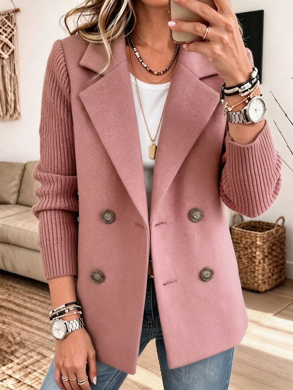 Adela, chaqueta americana con mangas de punto, color rosa