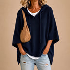 Lourdes - Poncho de punto con capucha azul marino
