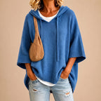 Lourdes - Poncho de punto con capucha azul