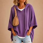 Lourdes - Poncho de punto con capucha morado