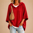 Lourdes - Poncho de punto con capucha rojo