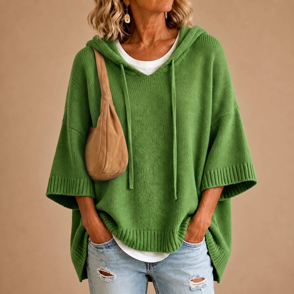 Lourdes - Poncho de punto con capucha verde