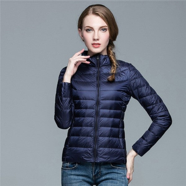 Celeste | Chaqueta Acolchada de Plumón Ligera Mujer Cuello Mao Cremallera