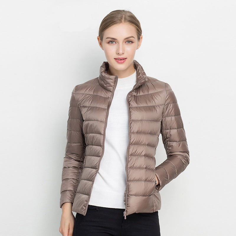 Celeste | Chaqueta Acolchada de Plumón Ligera Mujer Cuello Mao Cremallera