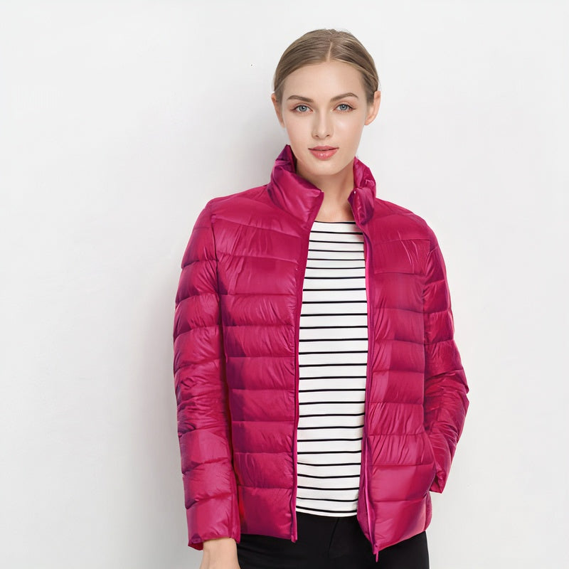 Celeste | Chaqueta Acolchada de Plumón Ligera Mujer Cuello Mao Cremallera