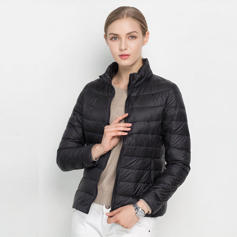Celeste | Chaqueta Acolchada de Plumón Ligera Mujer Cuello Mao Cremallera