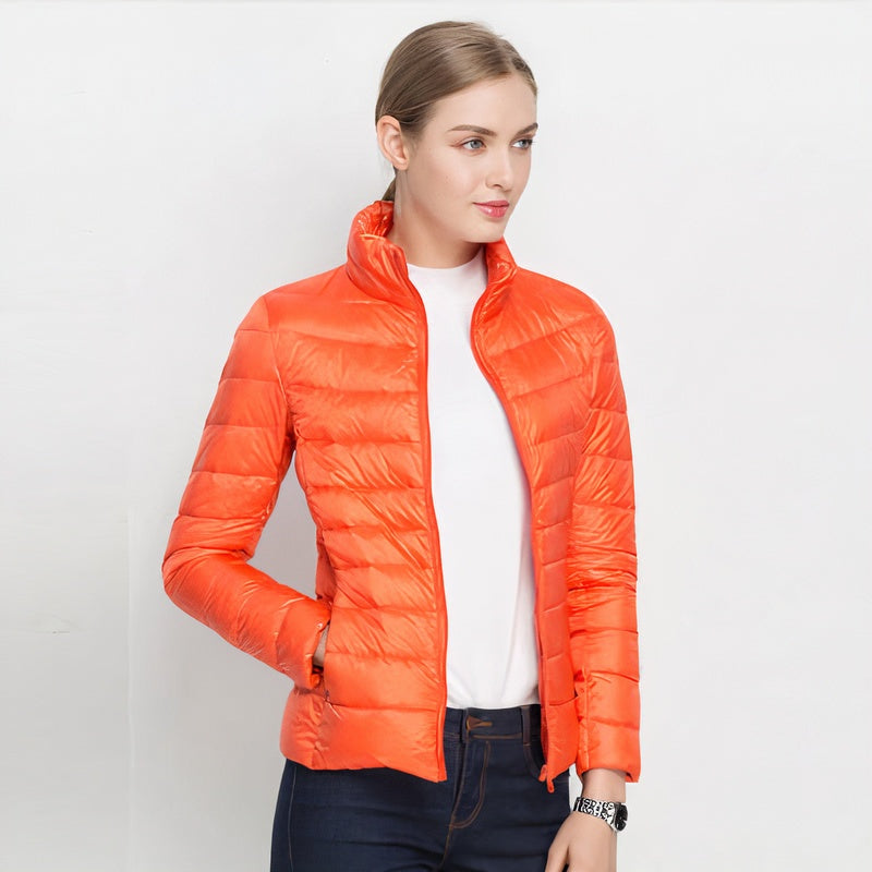 Celeste | Chaqueta Acolchada de Plumón Ligera Mujer Cuello Mao Cremallera