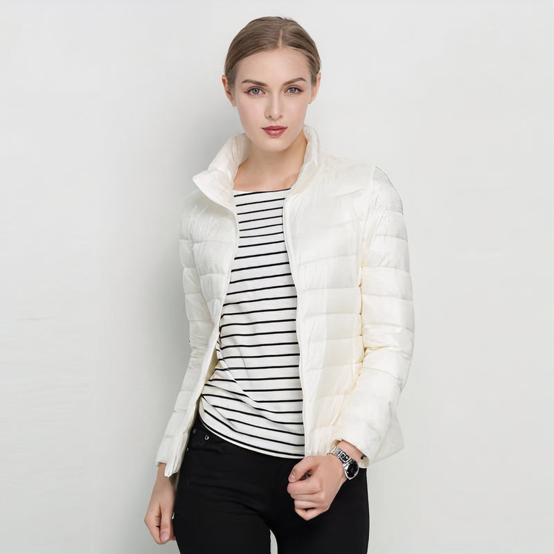 Celeste | Chaqueta Acolchada de Plumón Ligera Mujer Cuello Mao Cremallera
