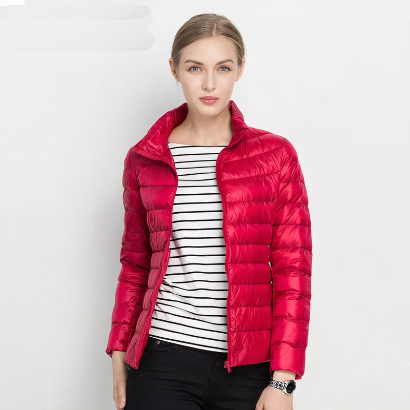 Celeste | Chaqueta Acolchada de Plumón Ligera Mujer Cuello Mao Cremallera