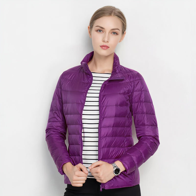 Celeste | Chaqueta Acolchada de Plumón Ligera Mujer Cuello Mao Cremallera