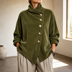 Candela - Chaqueta de punto canalé verde oliva con botonadura asimétrica