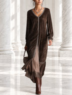 Teresa | Vestido midi holgado de ante sintético con escote en V y detalle de ribete