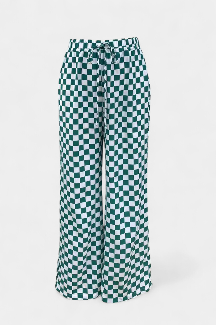 Pantalones Anchos Hilaria con Estampado de Cuadros