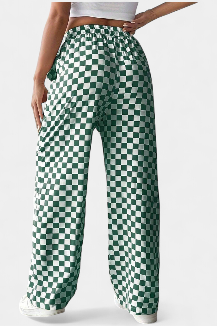 Pantalones Anchos Hilaria con Estampado de Cuadros