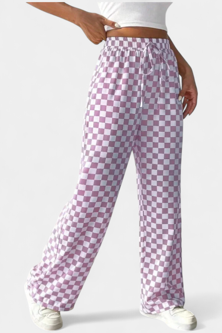 Pantalones Anchos Hilaria con Estampado de Cuadros