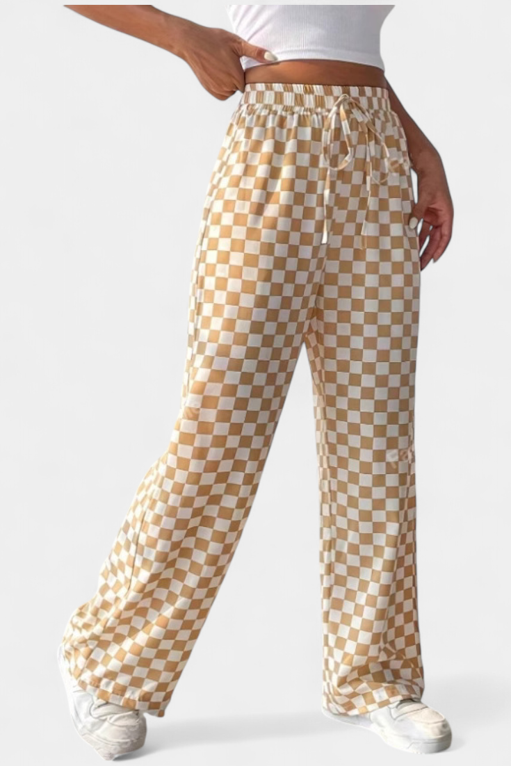 Pantalones Anchos Hilaria con Estampado de Cuadros
