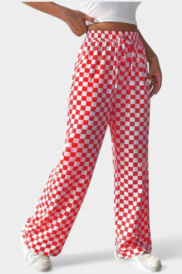 Pantalones Anchos Hilaria con Estampado de Cuadros
