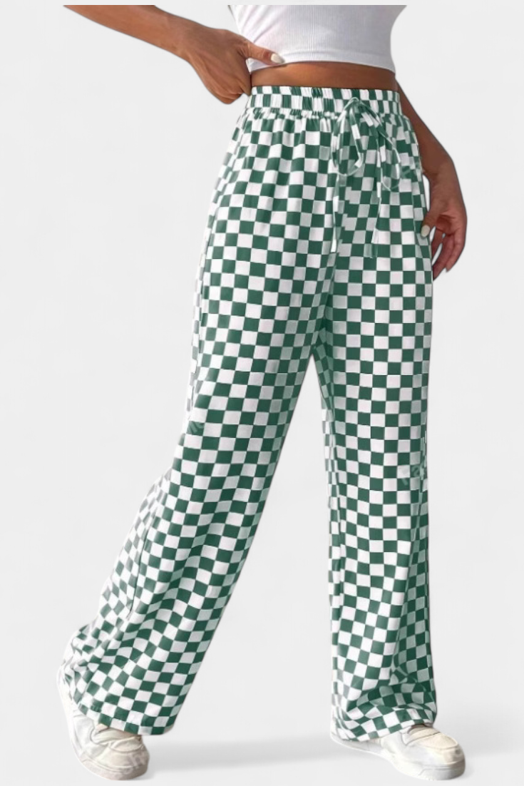 Pantalones Anchos Hilaria con Estampado de Cuadros