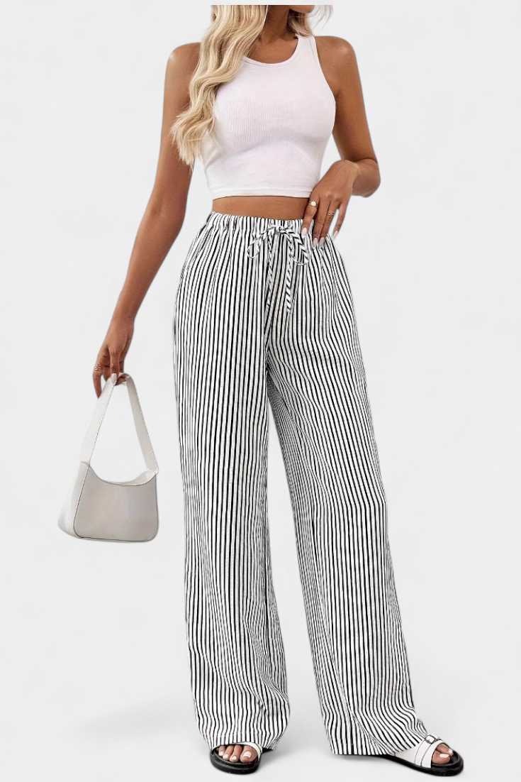 Pantalones Rectos Livianos Sabrina con Cintura Ajustable