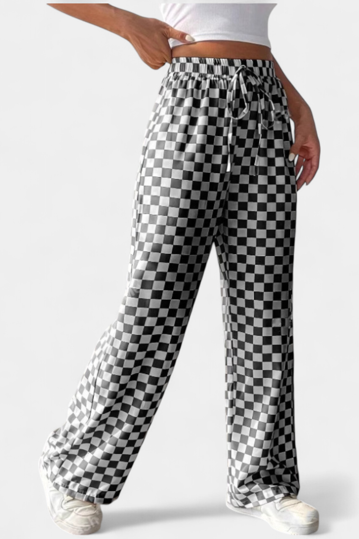 Pantalones Anchos Hilaria con Estampado de Cuadros