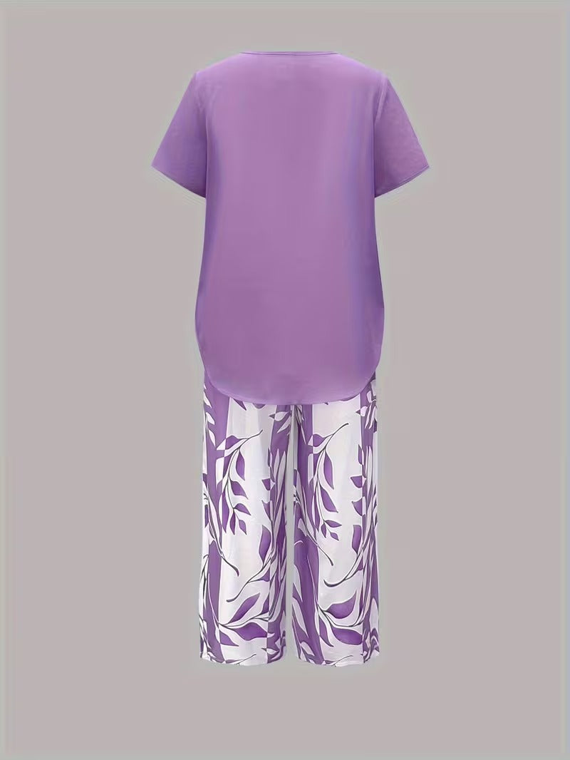 Avy | Conjunto Casual de Dos Piezas con Estampado de Hojas