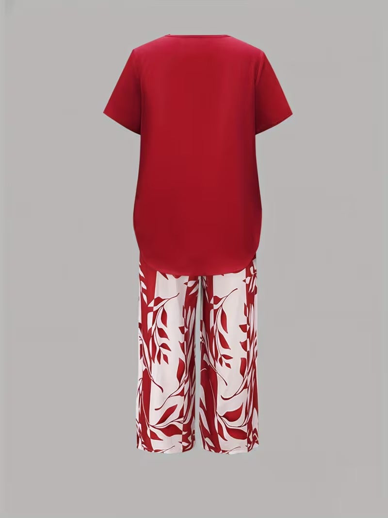 Avy | Conjunto Casual de Dos Piezas con Estampado de Hojas