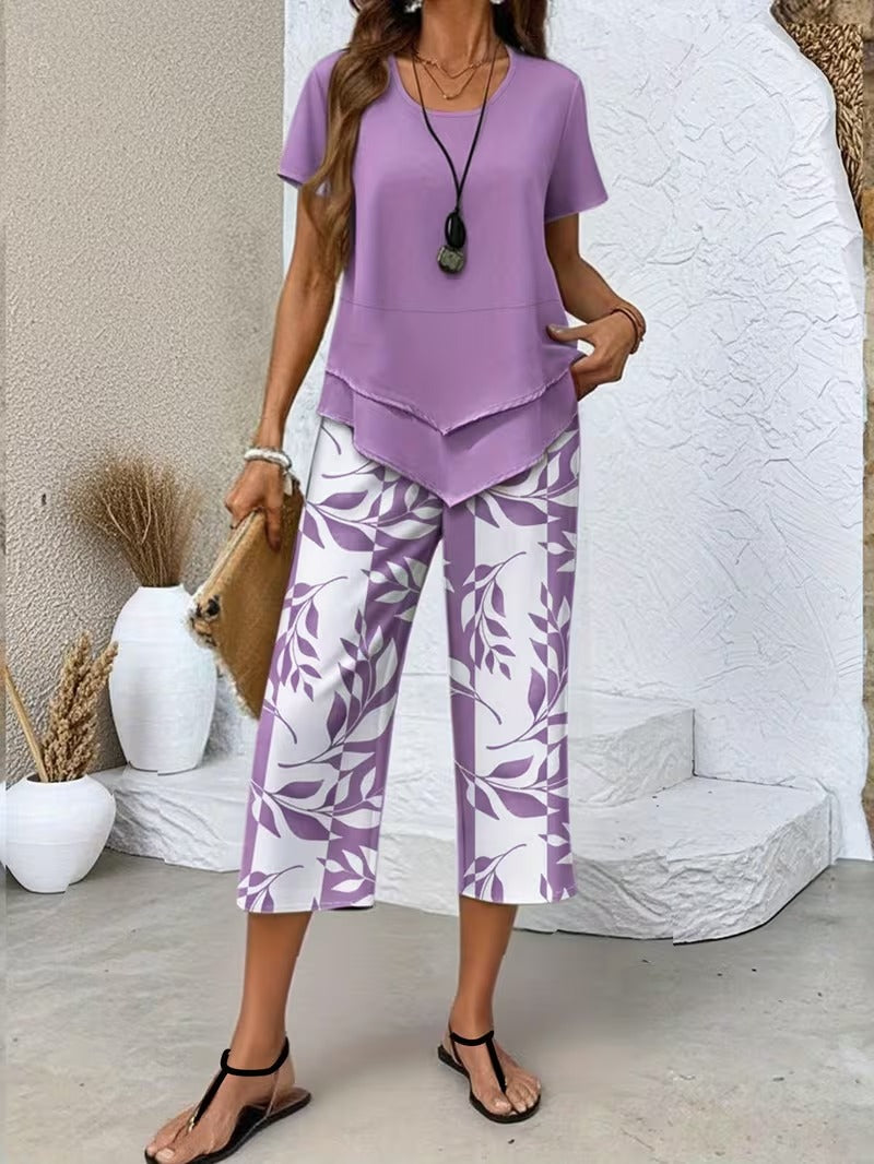 Avy | Conjunto Casual de Dos Piezas con Estampado de Hojas