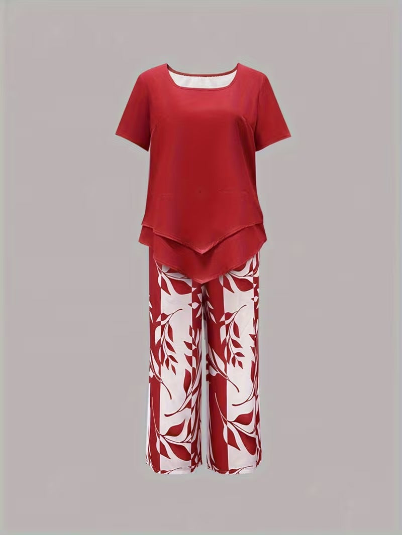 Avy | Conjunto Casual de Dos Piezas con Estampado de Hojas