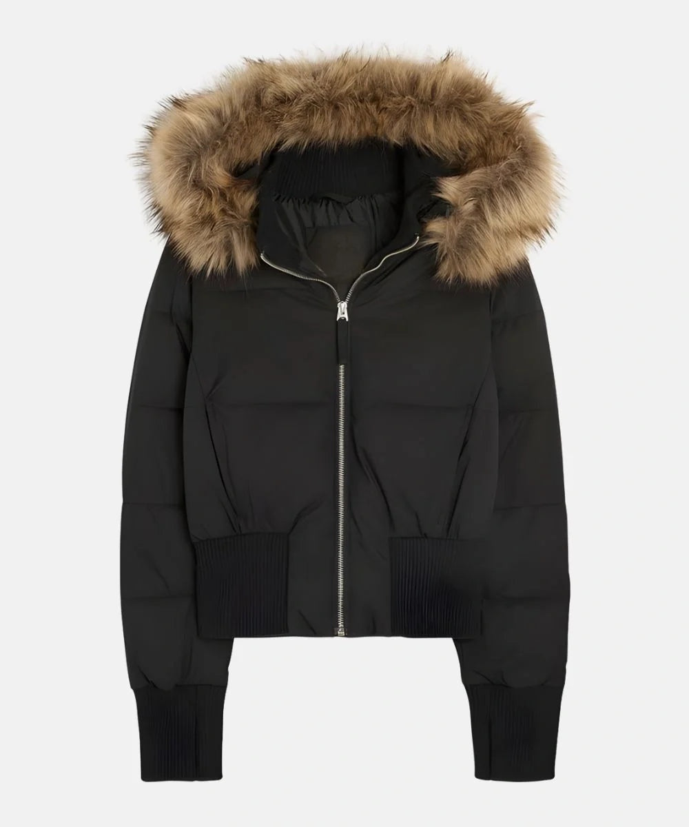 Chaqueta acolchada con capucha de pelo — Alma Sotelo