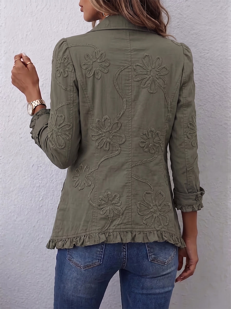 Chaqueta Bordada con Volantes Verde