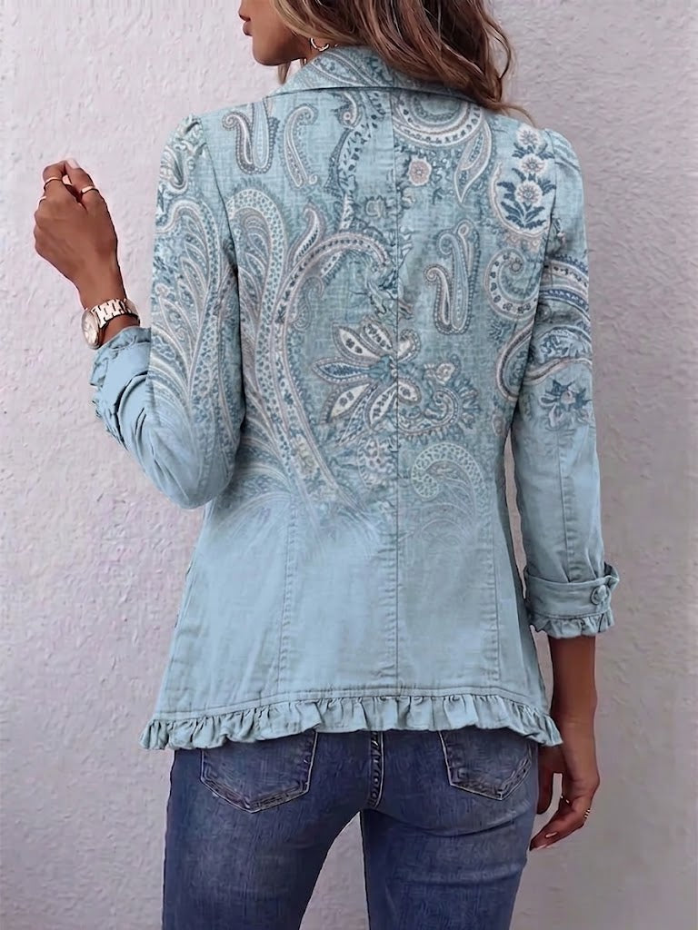 Chaqueta Paisley Vintage con Volantes Azul Cielo