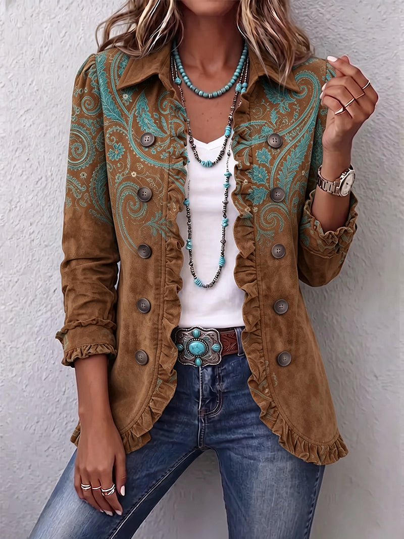 Chaqueta Paisley con Volantes Marrón