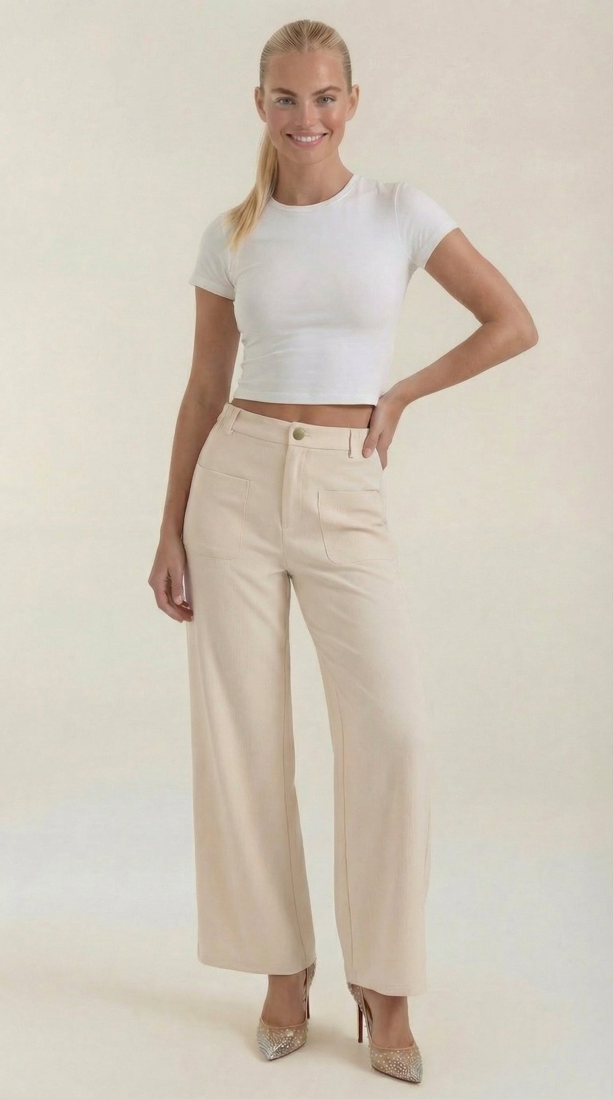 Pantalón Ancho de Pana Allison de Alma Sotelo — Beige
