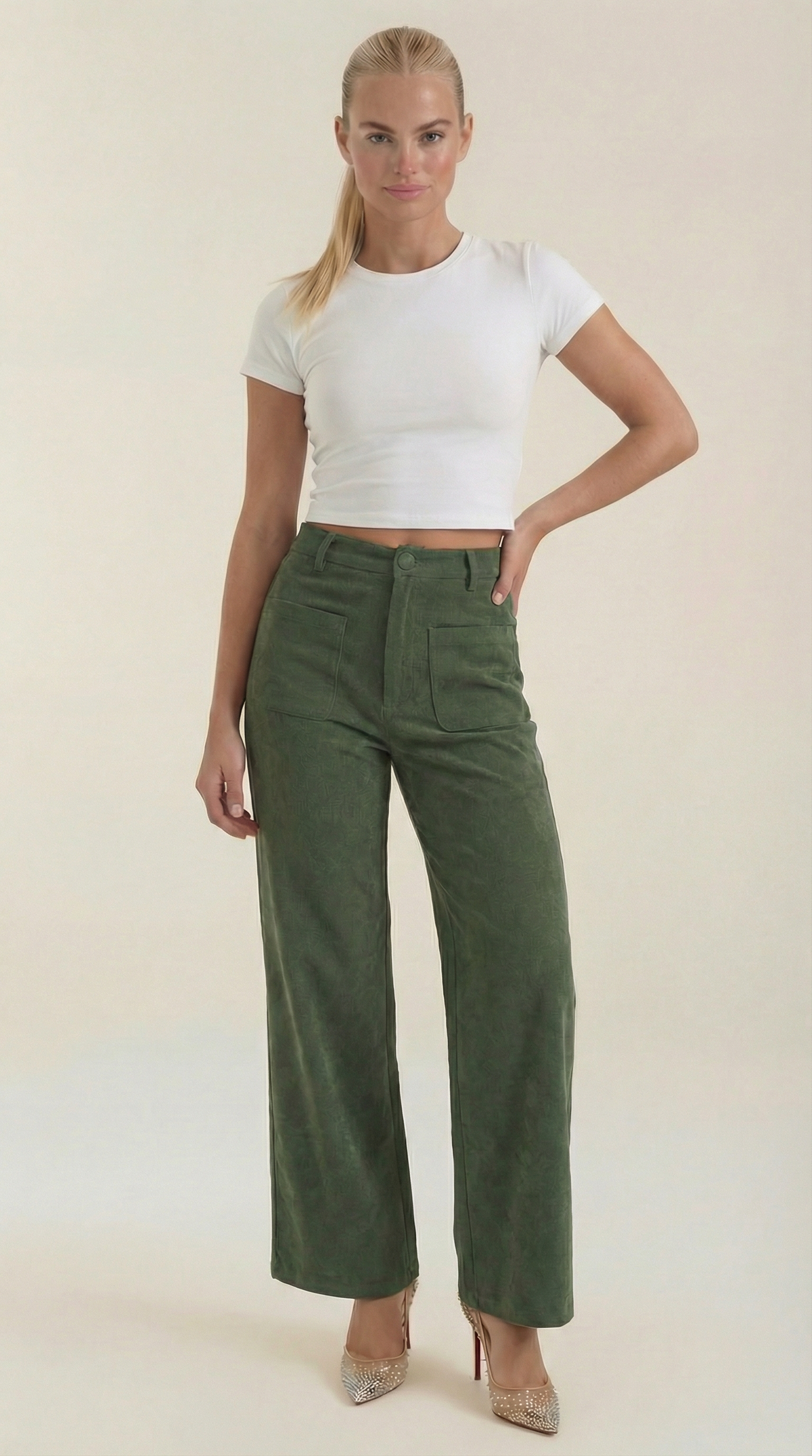 Pantalón Ancho de Pana Allison de Alma Sotelo — Verde Militar