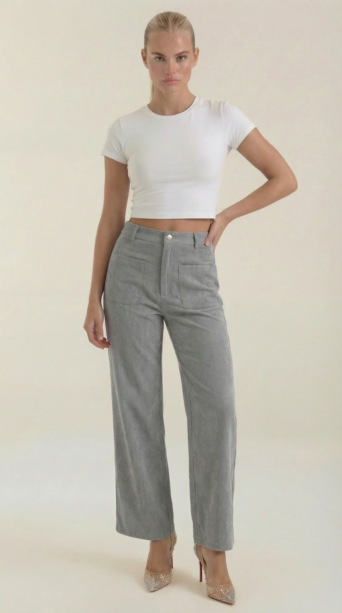 Pantalón Ancho de Pana Allison de Alma Sotelo — Gris