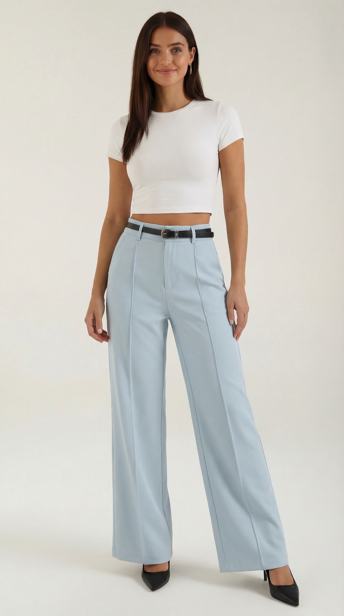Pantalón Amplio de Tela Bertha de Alma Sotelo — Azul Bebé