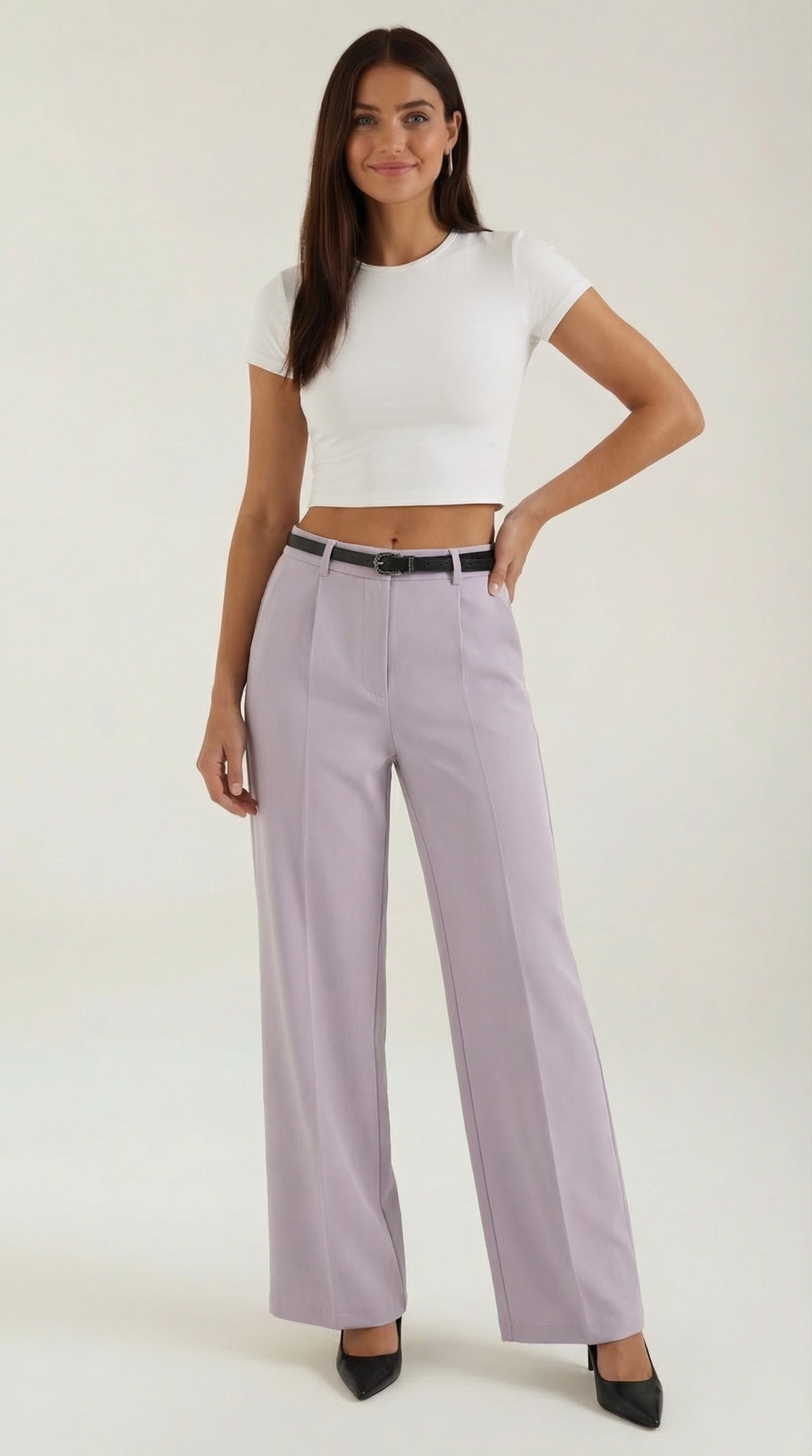 Pantalón Amplio de Tela Bertha de Alma Sotelo — Lila Claro
