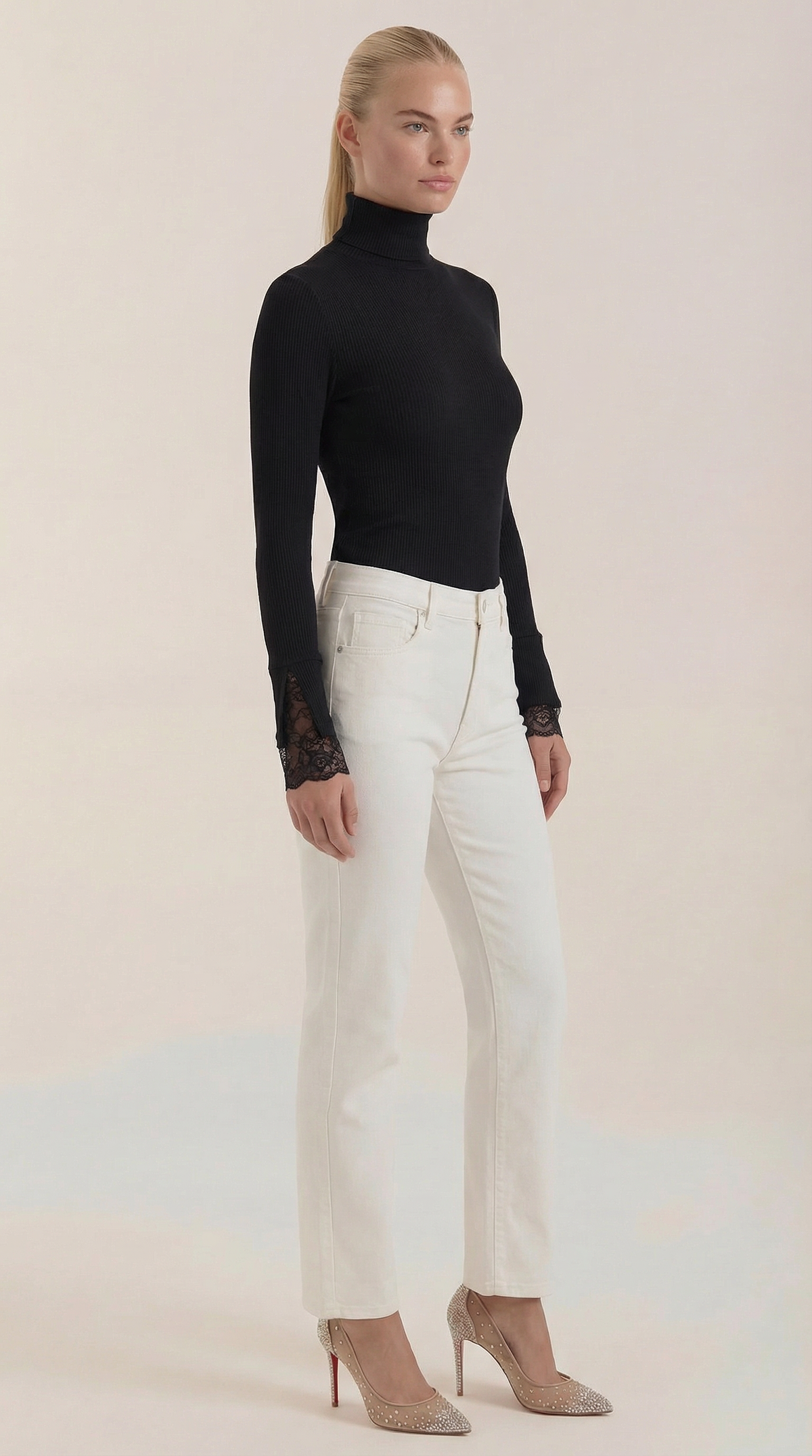 Beth | Jersey de cuello alto con puños de encaje
