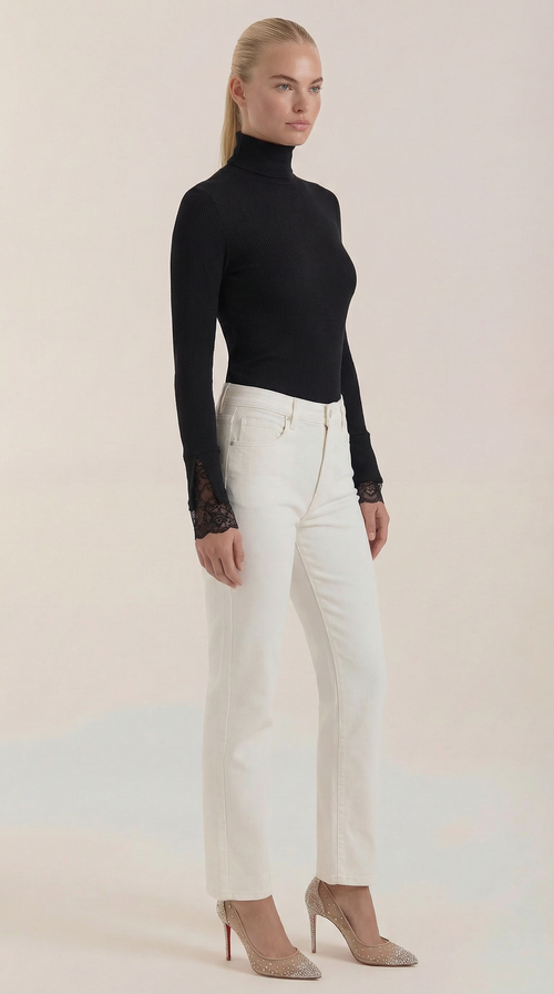 Beth | Jersey de cuello alto con puños de encaje