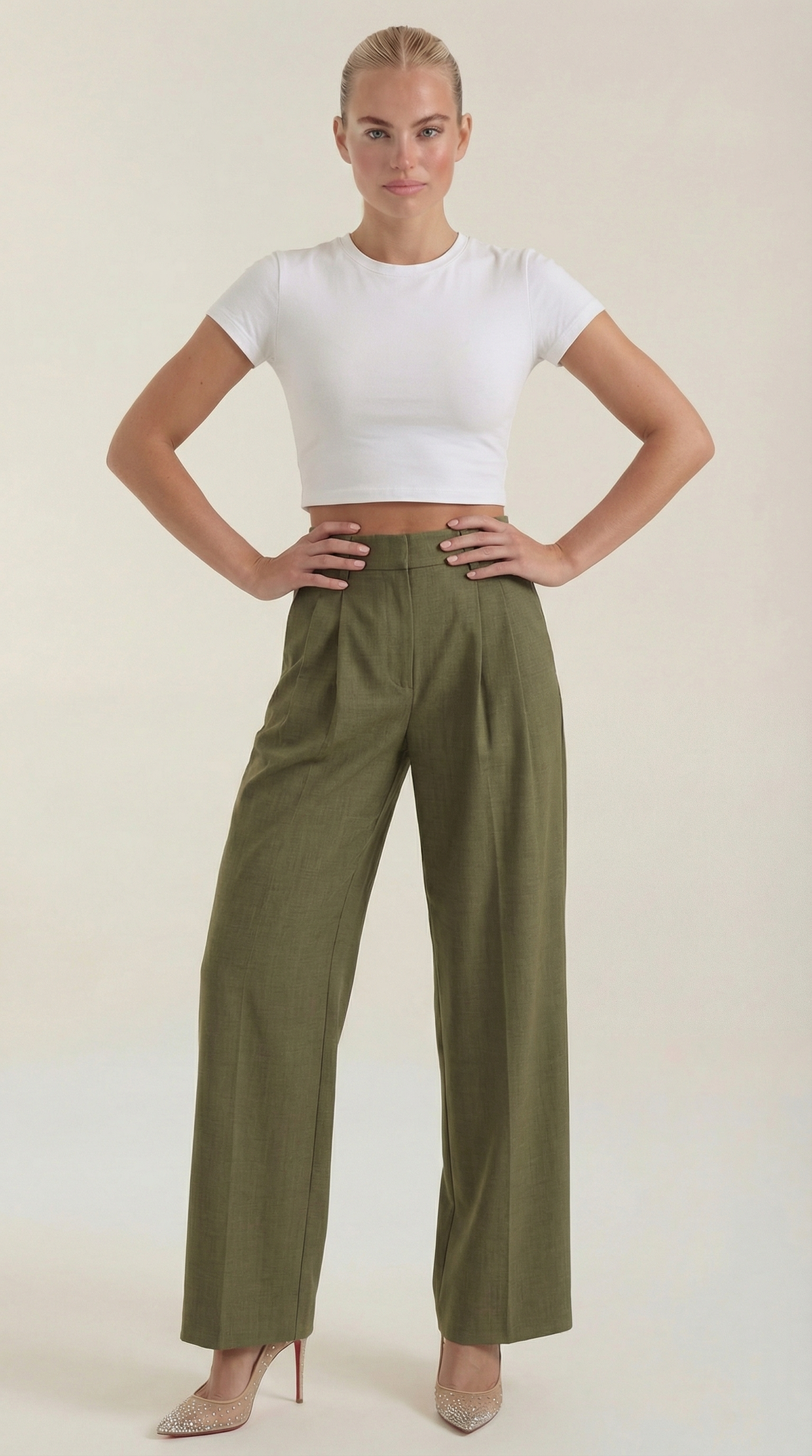 Pantalón Plisado Tiro Alto Courtney de Alma Sotelo — Verde Militar