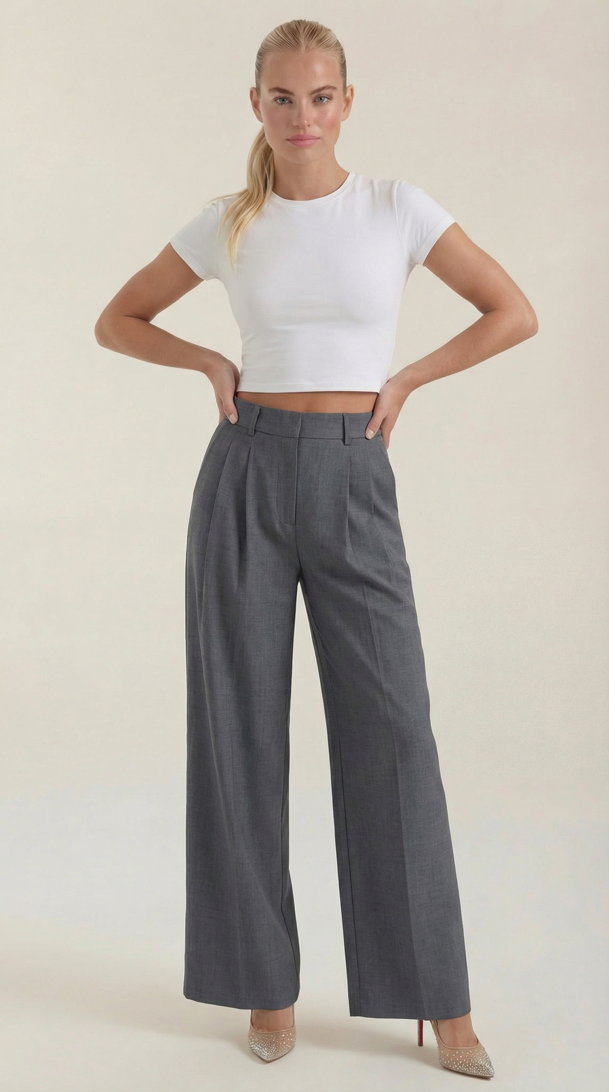 Pantalón Plisado Tiro Alto Courtney de Alma Sotelo — Gris