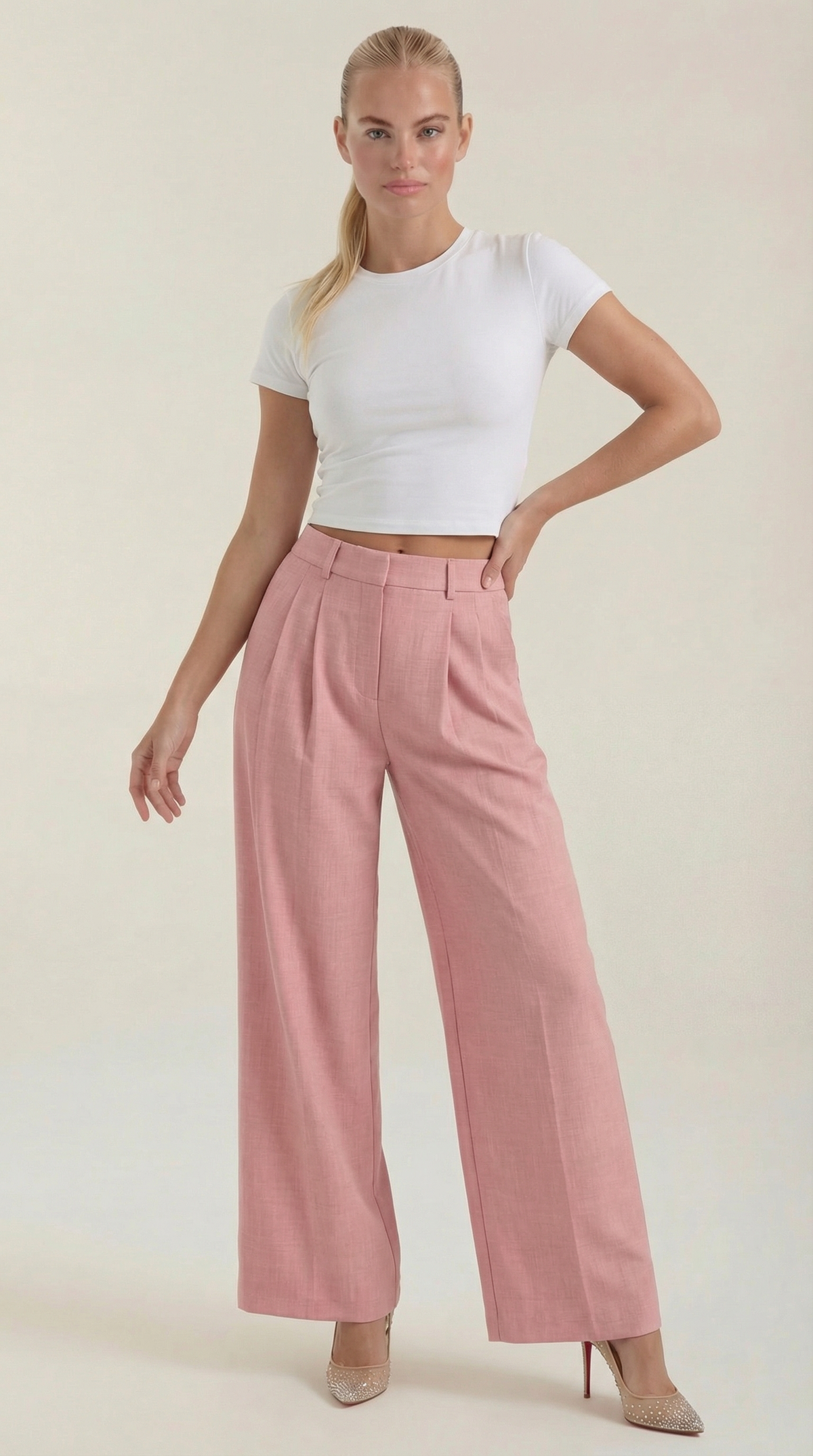 Pantalón Plisado Tiro Alto Courtney de Alma Sotelo — Rosa
